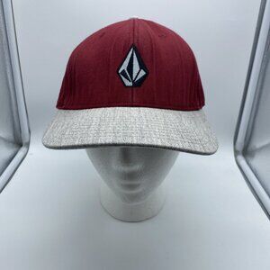 Volcom Red Gray Logo Cap Hat Flex-Fit Stretch L/XL